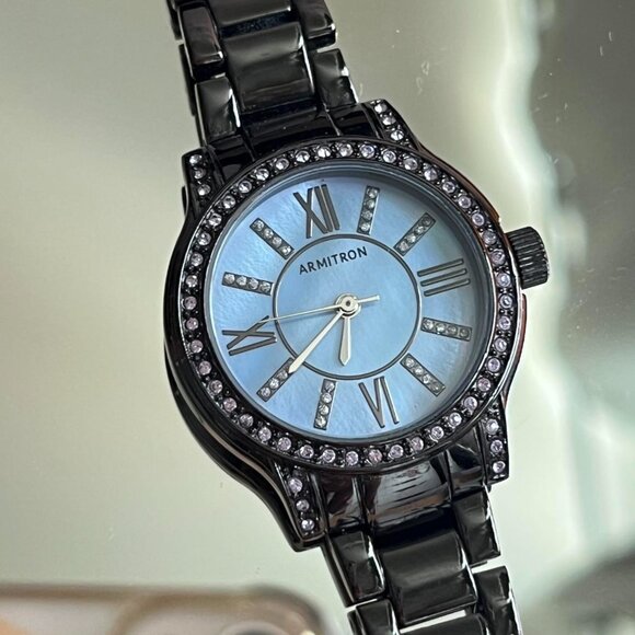 Armitron Black And Purple Rhinestone Woemn's Watch - Picture 3 of 4